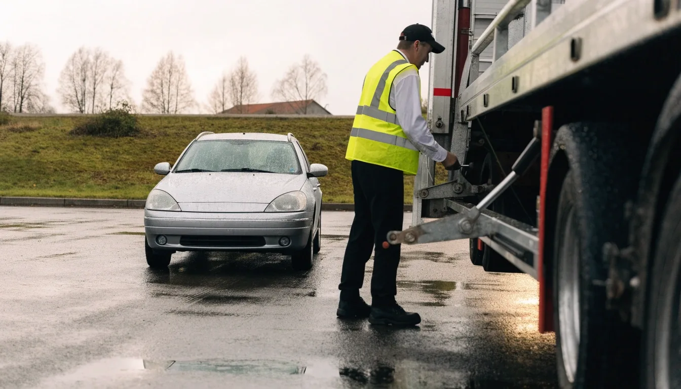 Maahantuotu auto kuljetustrailerissa ennen siirtoa rekisteröintiin