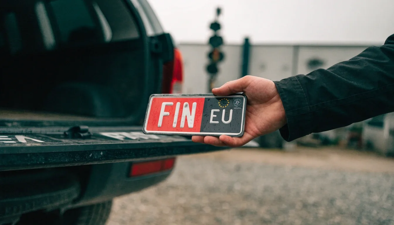 EU-rekisterikilvet kiinnitettyinä auton takapäähän