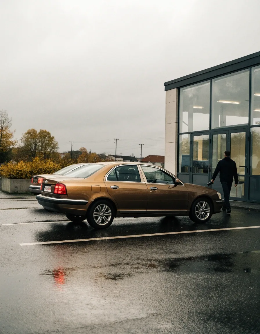 Käytettynä maahantuotu auto odottaa rekisteröintikatsastusta katsastusaseman pihalla